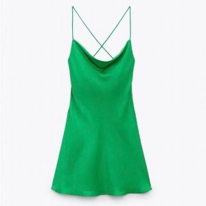 Zara Kelly Green satin Mini Dress XS